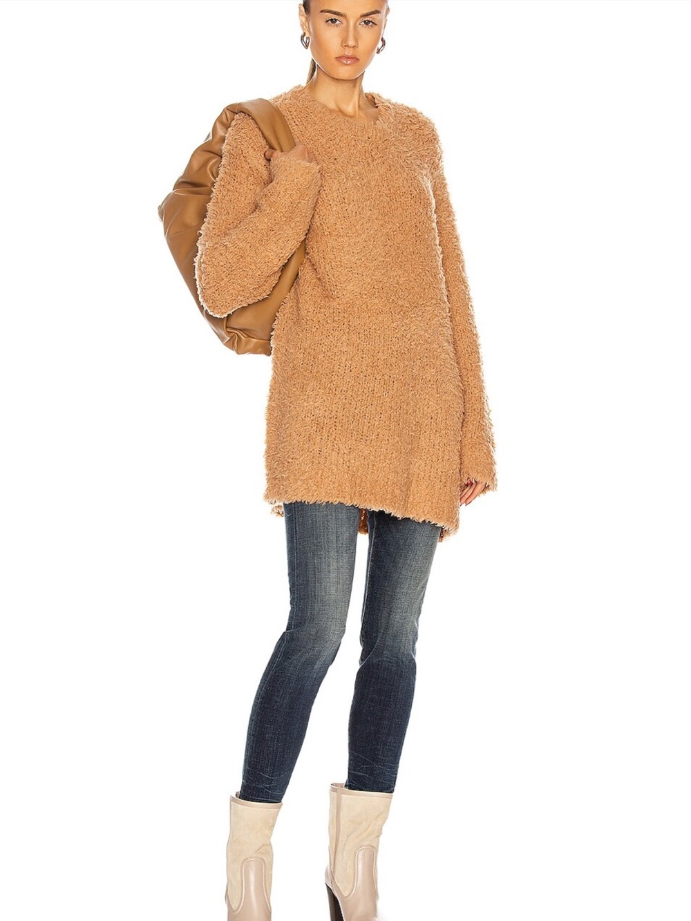 R13 Teddy Bear Crewneck Sweater Oatmeal Size Small Wool Blend Tunic Length